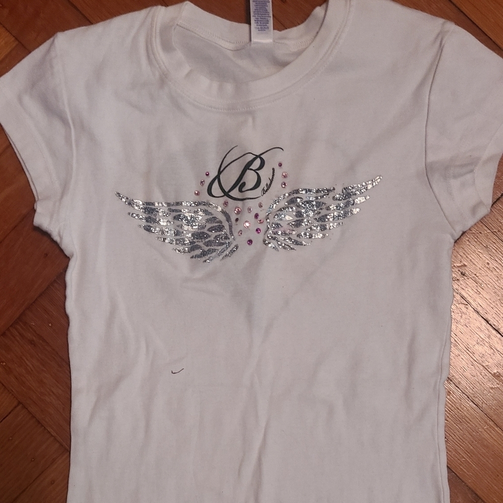 Shades of love white embellished t shirt sz small cap sleeve hp👍👍🔥🔥👍